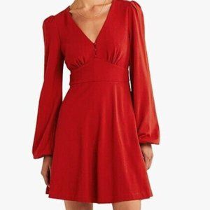 Boden V-Neck Jersey Tea Dress 6L Red Poinsettia with Pockets